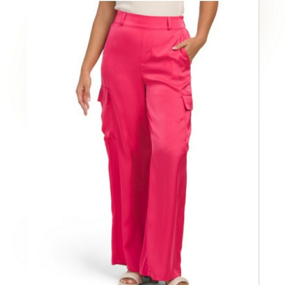 Cupcakes and Cashmere Satin Highwaist Pull On Cargo Wide Leg Pants Small NWT